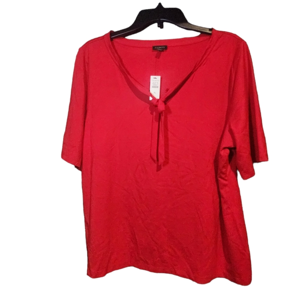 Talbot's red short sleeve blouse, size XL, nwt, flowy, v neck